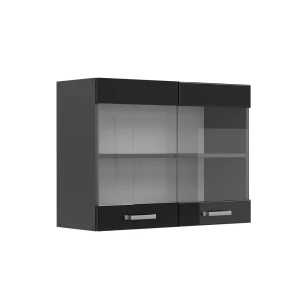 Keittiön lasikaappi R-Line Musta korkeakiilto 80 cm Vicco
