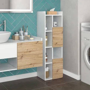 Badschrank Alf Weiß 36 x 117 cm mit 2 Schubladen livinity®
