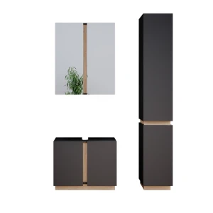 Set di mobili da bagno Gloria Antracite 3 parti, con colonna Vicco