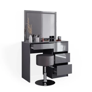 Makeupbord Sherry Antracit 90 cm med LED-spejl og skammel Vicco