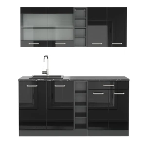 Singlekøkken R-Line Højglans sort/antracit 160 cm Uden bordplade Vicco