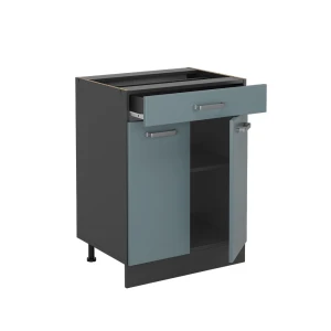 Küchenunterschrank R-Line Blau-Grau 60 cm mit Schublade, ohne Arbeitsplatte livinity®