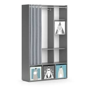 Kinderkleiderschrank Luigi Grau 105.8 x 178.1 cm Mit Faltboxen (grau) Vicco