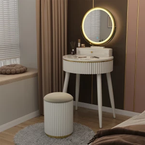 Frisiertisch  Gesa Weiß 60 cm mit LED-Spiegel in 3 Weißtönen, Dimmbar livinity®