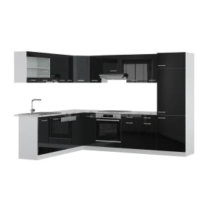 Hjørnekøkken R-Line Sort højglans/hvid 287 x 46 cm uden bordplade Vicco