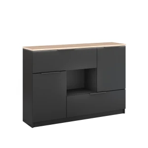 Kommode Betti Anthrazit/Sonoma 120 x 83.6 cm 2x Tür, 2x Schublade und 1x offenes Fache Vicco