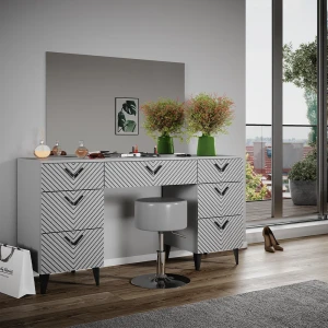 Schminktisch Anett Grau 150 cm mit Hocker livinity®