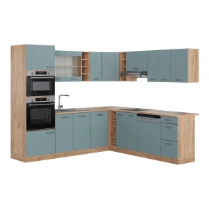 Hjørnekøkken R-Line Blågrå/Gylden eg 247 x 237 cm uden bordplade Vicco