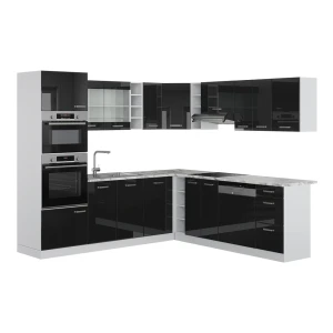 Hjørnekøkken R-Line Sort højglans/hvid 247 x 46 cm uden bordplade Vicco