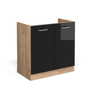 Meuble bas sous-évier R-Line Noir Haute brillance 80cm sans PT Vicco