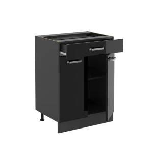 Küchenunterschrank R-Line Schwarz Hochglanz 60 cm mit Schublade, ohne Arbeitsplatte livinity®
