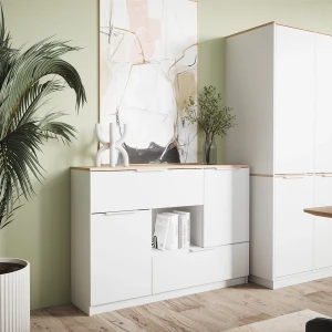 Kommode Betti Weiß/Sonoma 120 x 83.6 cm 2x Tür, 2x Schublade und 1x offenes Fache livinity®