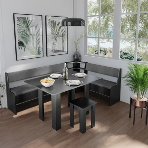 Eckbankgruppe Roman Schwarz 210 x 150 cm mit Tisch livinity®