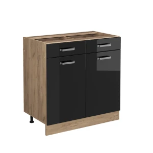 Mueble bajo de cocina R-Line Negro brillo intenso 80 cm sin encimera Vicco