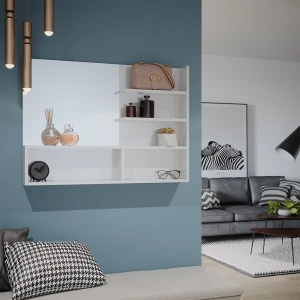 Spiegelregal  Weiß Hochglanz 89.8 x 65 cm mit offenen Fächern livinity®