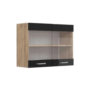 Küchenglasschrank R-Line Schwarz Hochglanz 80 cm Vicco