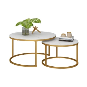 Sofabordssæt Montreal Hvid/Guld 77 x 40 cm 2 dele Vicco
