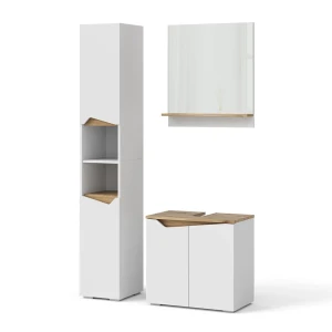 Meubles bain Marelle Blanc 3 pièces, avec armoire haute Vicco