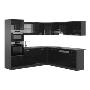 Hjørnekøkken R-Line Højglans sort/antracit 247 x 46 cm uden bordplade Vicco