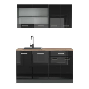Singlekøkken R-Line Højglans sort/antracit 140 cm uden bordplade Vicco