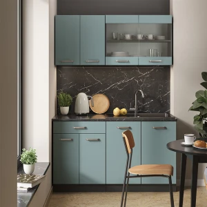 Singleküche R-Line Blau-Grau/Anthrazit 140 cm , AP Anthrazit livinity®