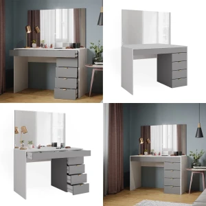 Coiffeuse Elise Blanc/gris/gris 115cm avec miroir Vicco