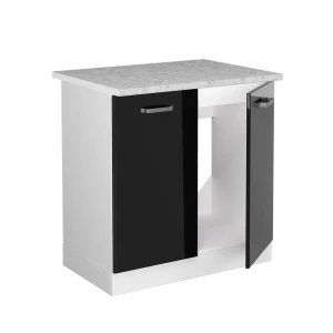 Spülenunterschrank R-Line Schwarz Hochglanz 80 cm , AP Marmor livinity®
