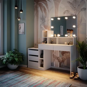 Schminktisch Anja Weiß 139.8 cm mit LED Beleuchtung livinity®