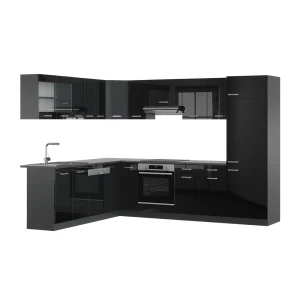 Hjørnekøkken R-Line Højglans sort/antracit 287 x 46 cm uden bordplade Vicco