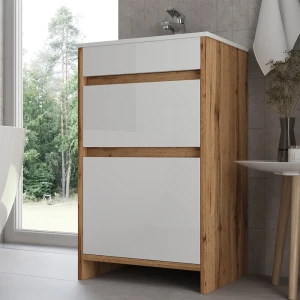 Waschbeckenunterschrank Detmold Goldkraft Eiche 2 Teile, mit Waschbecken und 2 Schubladen livinity®