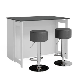 Barbordssæt Dominic Antracit/hvid 116 x 37 cm med 2 barstole Vicco