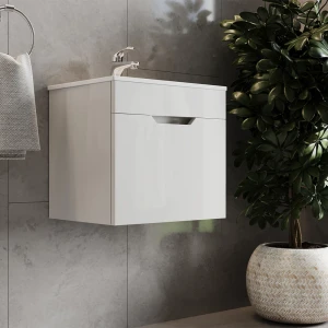 Waschbeckenunterschrank Stefanie Weiß Hochglanz 2 Teile, mit Waschbecken livinity®