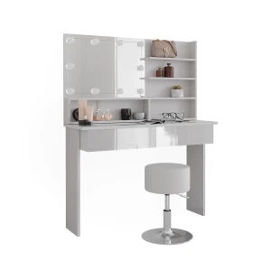 Makeupbord Azur Hvid 120 cm med LED-belysning og skammel Vicco