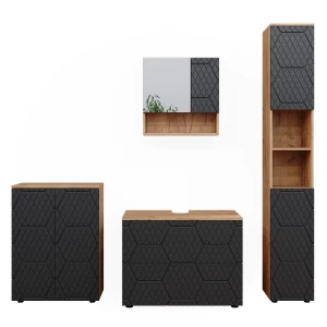 Badeværelsemøbler sæt Irma Antracit med honeycomb-struktur 4 dele, med skuffeelement og midi-element Vicco