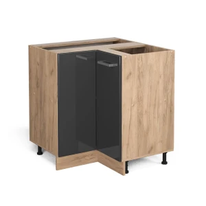 Armário baixo de canto R-Line Antracite alto brilho 75.6 cm sem bancada Vicco