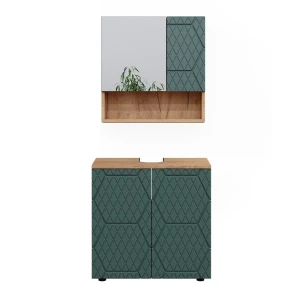 Kylpyhuonekalustesarja Irma Vihreä/Goldkraft Oak 2 osaa, alakaappi 60 cm Vicco