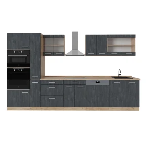 Komplet køkken  R-Line Sort beton/guld eg 350 cm , BP Eg Vicco