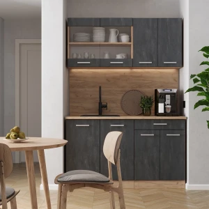 Singleküche R-Line Schwarz Beton/Goldkraft Eiche 140 cm AP Marmor livinity®