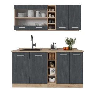Eenpersoonskeuken R-Line Zwart beton/goud eiken 160 cm WB Eik Vicco