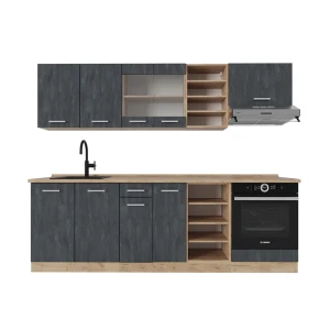 Cuisine R-Line Béton noir/chêne doré 240cm PT Chêne Vicco
