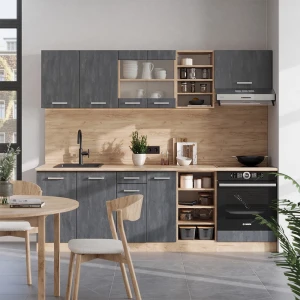 Küchenzeile R-Line Schwarz Beton/Goldkraft Eiche 240 cm AP Eiche livinity®