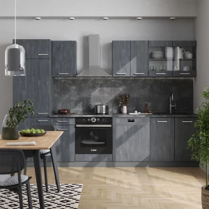 Küchenzeile R-Line Schwarz Beton/Anthrazit 300 cm AP Anthrazit livinity®