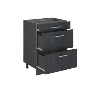 Küchenunterschrank R-Line Schwarz Beton 60 cm ohne Arbeitsplatte livinity®