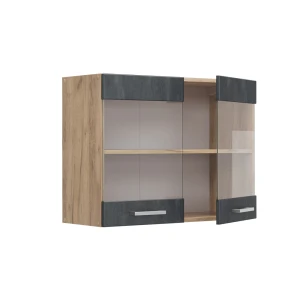 Küchenglasschrank R-Line Schwarz Beton 80 cm livinity®