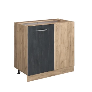 Eckunterschrank R-Line Schwarz Beton 86 cm ohne Arbeitsplatte Vicco