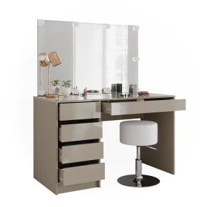Sminkebord Sherry Greige 120 cm med LED-belysning og skammel Vicco