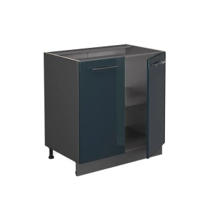 Spülenunterschrank Fame-Line Dunkelblau Hochglanz 80 cm mit Regal, ohne Arbeitsplatte livinity®
