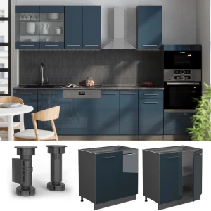 Spülenunterschrank Fame-Line Dunkelblau Hochglanz 80 cm mit Regal, AP Marmor livinity®