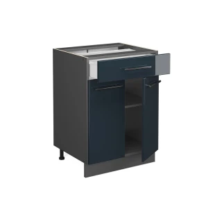Küchenunterschrank Fame-Line Dunkelblau Hochglanz 60 cm mit Schublade, ohne Arbeitsplatte livinity®