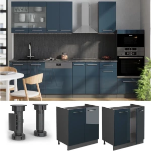 Spülenunterschrank Fame-Line Dunkelblau Hochglanz 80 cm , AP Marmor livinity®